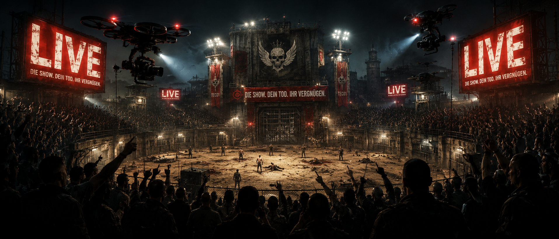 Die SCUM Reality Show — Arena bei Nacht: Die Show. Dein Tod. Ihr Vergnügen.